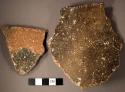 Ceramic, earthenware rim sherds, shell-tempered, incised rim decoration