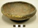 Ceramic vessel, complete, shallow bowl, red pigment inside vessel