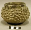 Ceramic complete vessel, covered in nubs, 3 handles