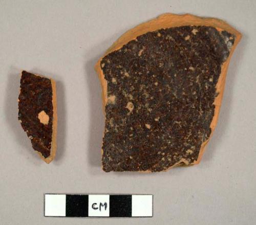 Body sherds, brown glaze one side (a and b).