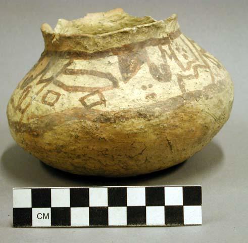 Small san bernardino black-on-yellow pottery jar