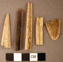 Worked animal bone fragments, including one burned or stained