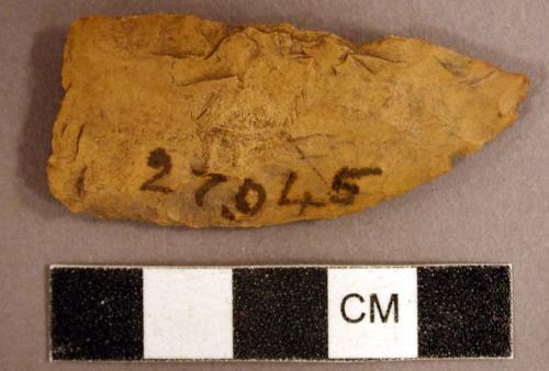 Chipped stone, projectile point, triangular, one side curved