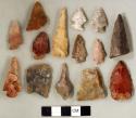 Chipped stone, biface and projectile point fragments and perforators; stemmed bifaces; stemmed, ovate, side-notched, and corner-notched projectile points