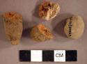 Ceramic, earthenware bead fragments, two fragments crossmend; ceramic, earthenware object fragments, two fragments crossmend