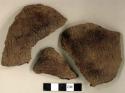 Ceramic, earthenware body sherds, cord-impressed, grit-tempered; three sherds crossmend