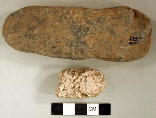 Ground stone, abrading stone; stone fragment, possibly worked