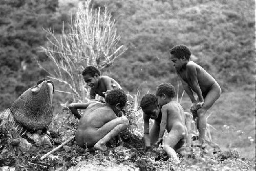 children digging