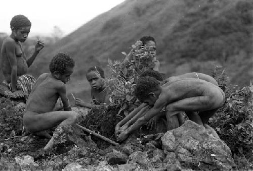 children digging