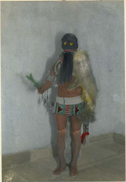 Man wearing costume of Cha-Kwen-a, ceremonial Thanksgiving dance