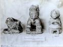 Three stone figurines of human and animals