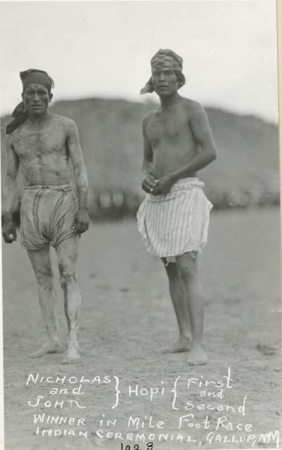 Nicholas [Quamawahu ?] and John, the first and second winners in mile foot race