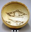 Bowl, polacca polychrome style c. int: zuni rain bird design; ext: slipped, no d