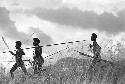 3 men running towards the battle down off of the end of the Warabara into the field between the Warabara and the Siobara