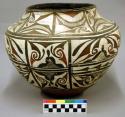 Pottery olla - black and red floral designs on white