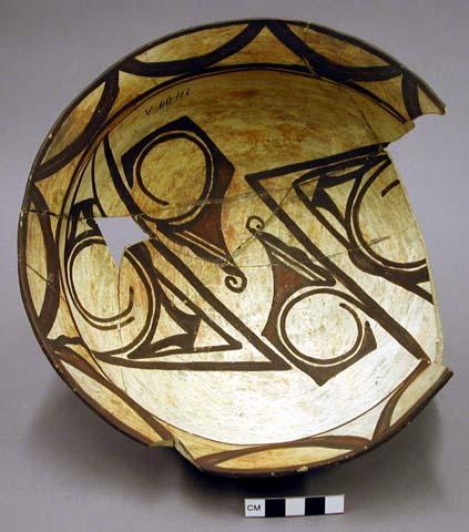 Bowl, polacca polychrome style c. int: Zuni rain bird design; ext: linear design