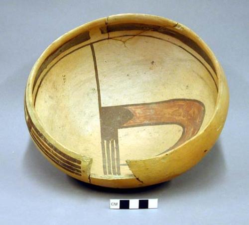 Bowl, sikyatki polychrome. int: curvilinear design; ext: linear design. 9.9 x 22