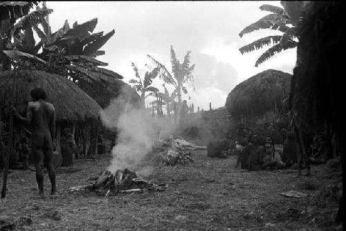 Fire burning; low; day of Weaké's funeral