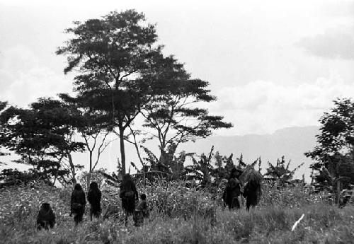 Women walking in the fields towards the sili