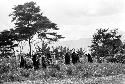 Women walking in the fields towards the sili