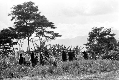 Women walking in the fields towards the sili