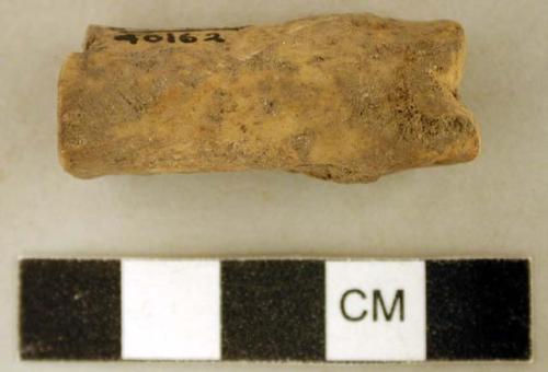 Animal bone, cut and hollowed phalange, perforated at one end