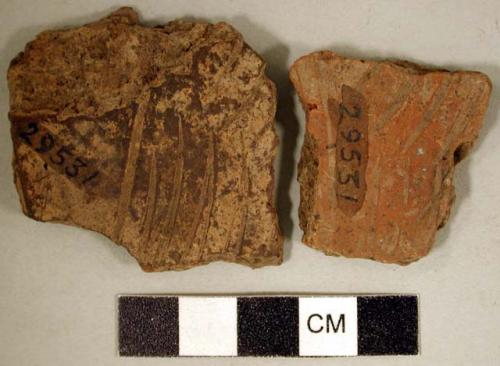 Coarse earthenware body sherds, rocker dentate