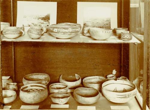 Pottery on display, Hemenway exhibit, Columbian Historical Exposition, Madrid 1892