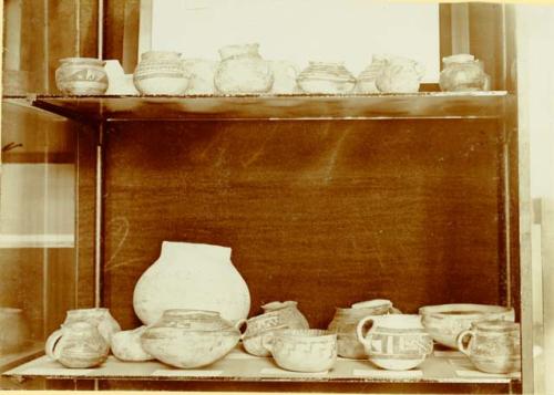 Pottery on display, Hemenway exhibit, Columbian Historical Exposition, Madrid 1892