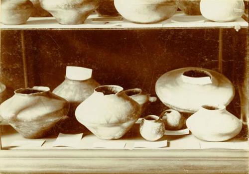 Pottery on display, Hemenway exhibit, Columbian Historical Exposition, Madrid 1892