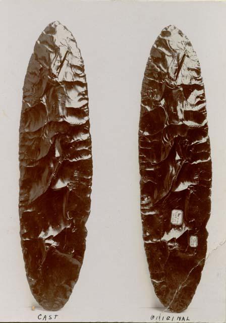 Leaf shaped obsidian blade, 20.5 inches long, 5.5 inches wide