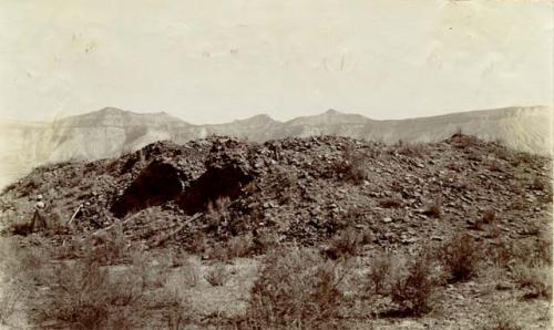 Old Pueblo ruin at Aztec Springs, Mesa Verde Mt. in background