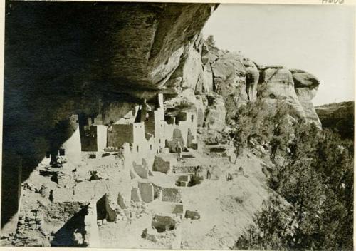 Ruins of Cliff Palace from the North with men working