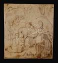 Pencil sketch of standing Indian, 2 kneeling figures, horse