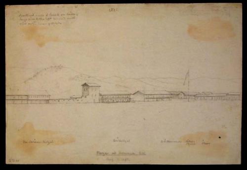 "Plaza at Sonoma, California." Aug. 11, 1851. Pencil sketch 10.37 x 7.37 in