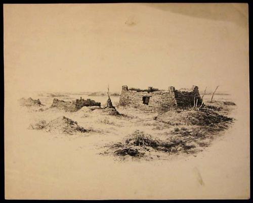 Drawing of a Kirghise (Khirgis?) cemetery near Semipalatinsk