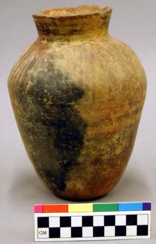 Ceramic vessel, polychrome, funnel shaped body, flat base