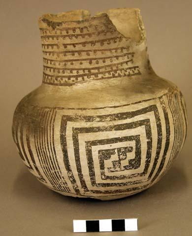 Jar, black geometric design, long neck