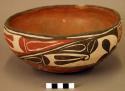 Polychrome pottery bowl - red, black, and white