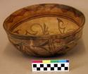 Ceramic bowl, polychrome interior and exterior, straight neck, flat base