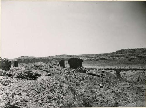 Beginning excavation, east side of Pueblo Bonito panoramic view