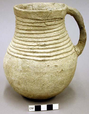 Corrugated neck handled jar - pottery