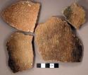 Ceramic, earthenware rim and body sherds, shell-tempered, cord-impressed, incised rim decoration