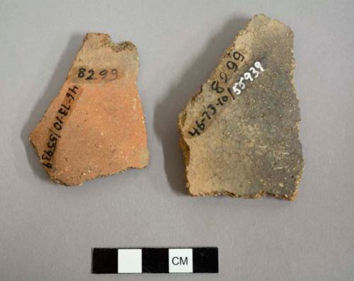 Body sherds, fit together. redware (brown).