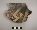 Group of rim and body sherds restored plus 3 rim sherds, two with single perfora