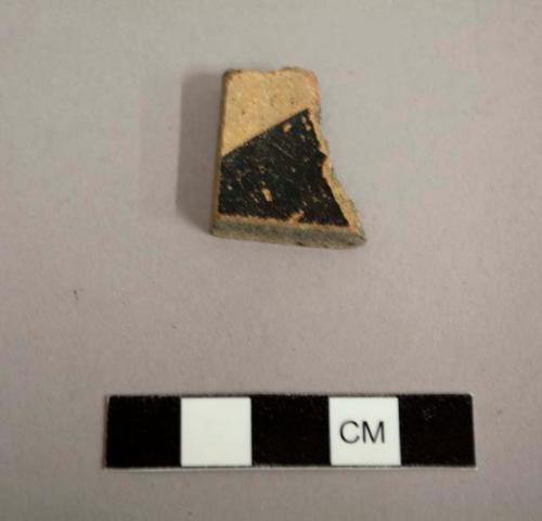 Body sherd, interior black on white linear design, exterior slipped red, thin section removed - gila polychrome