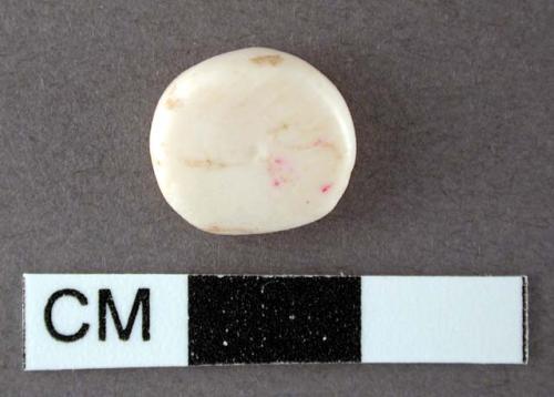 Shell disk - slightly oblong - white, slight depression on one side - possible b