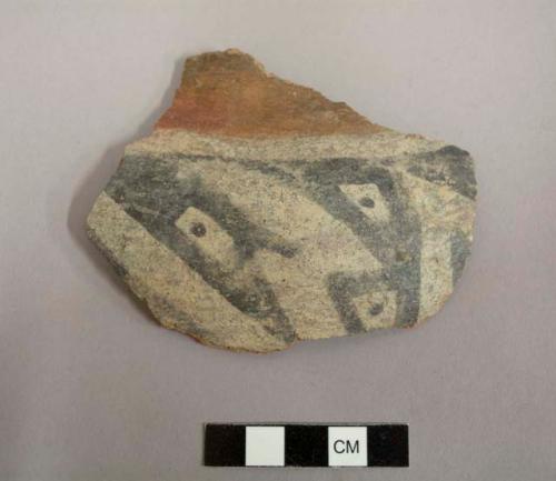 Body sherd from a jar, black on white geometric decoration on body exterior - gila polychrome