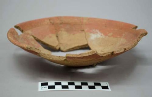 Restored red slipped plain brown ware basin (Class C)