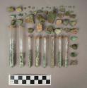 Malachite, 8 large pieces and 7 test tubes of small pieces